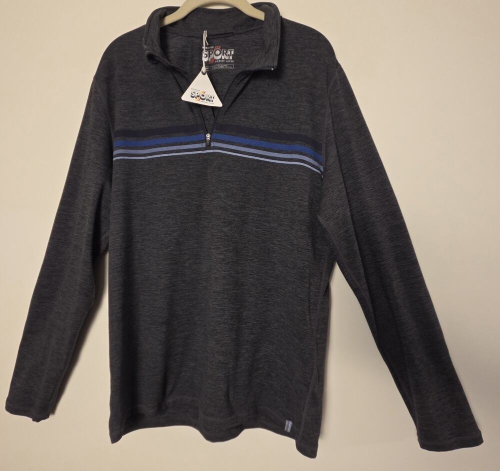 Marine Layer Weekend Sport Quarter Zip Pullover Mens Sz L Heathered Gray Striped